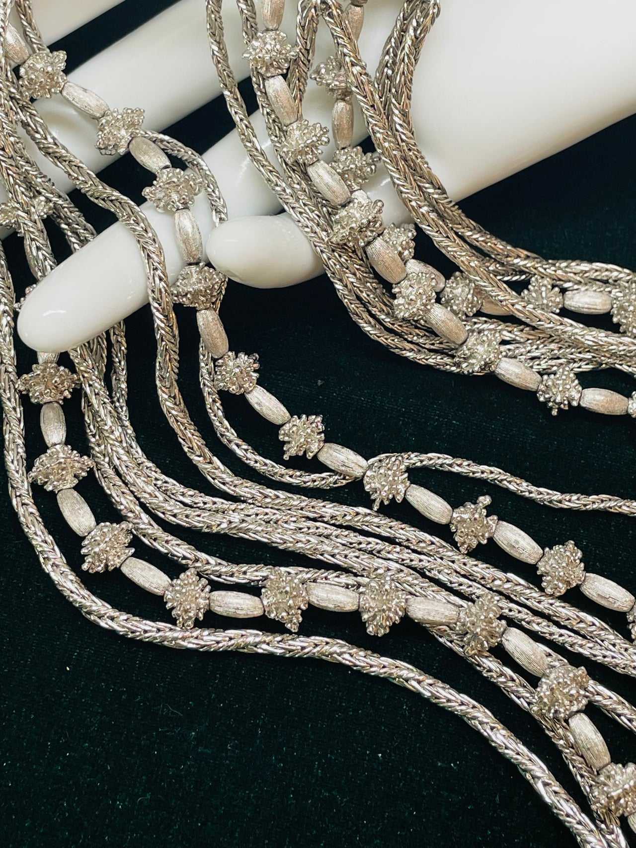1960’s Trifari 8 Strand Silver Chain and Beaded Necklace