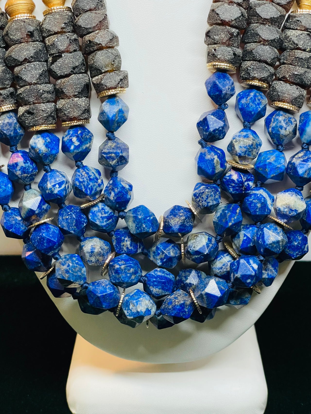 5 Strand Blue and Gold Beaded Necklace