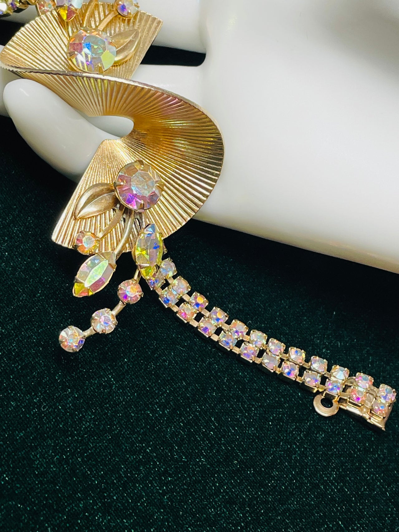 1960’s 3D Gold and AB Rhinestone Bracelet