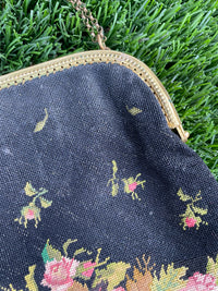 Thumbnail for Antique Black Petite Point Rose Purse