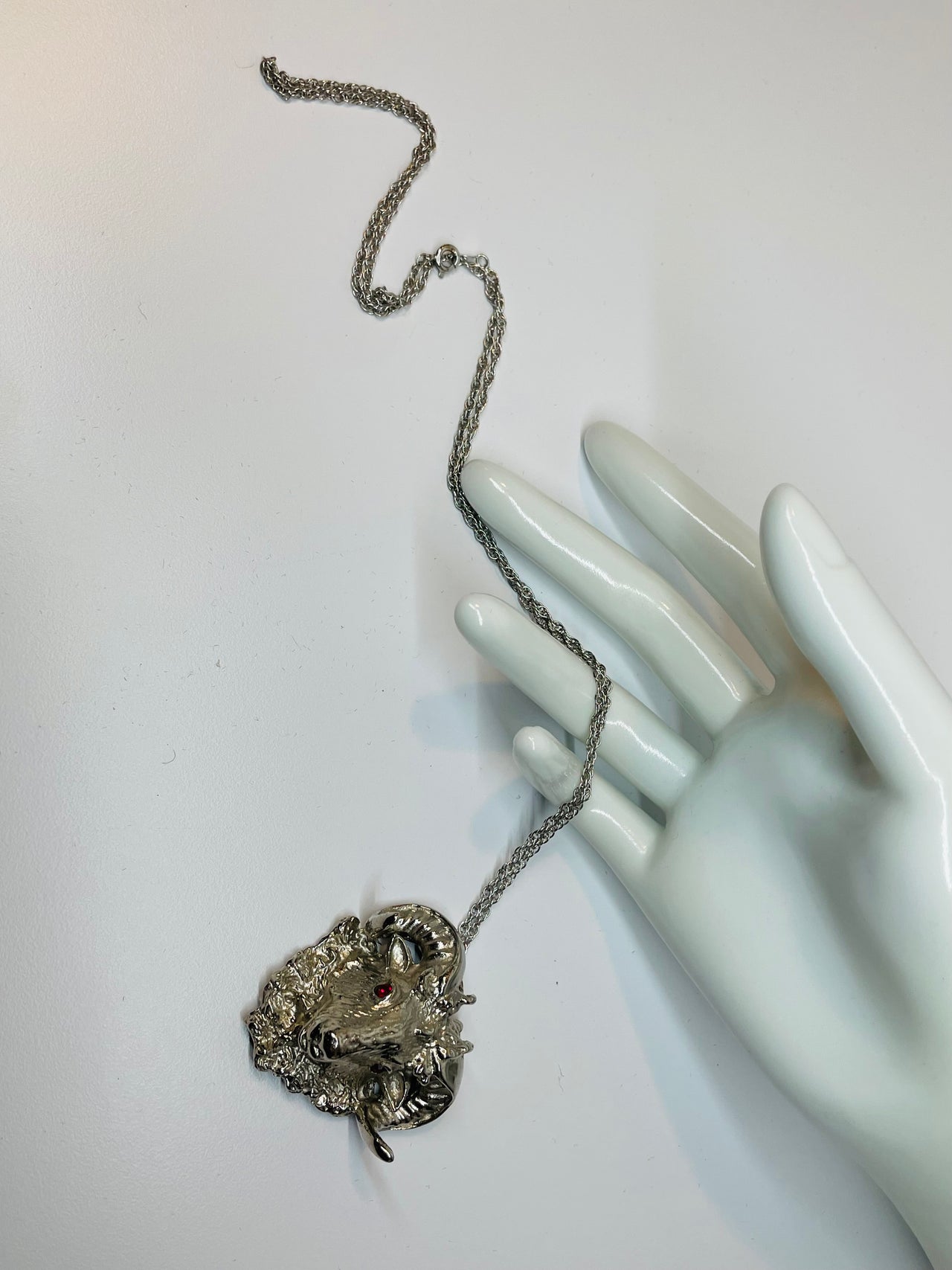 Silver Goat with Red Eye Rhinestones