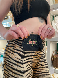 Thumbnail for Black Silk Embroidered Rose Coin Purse