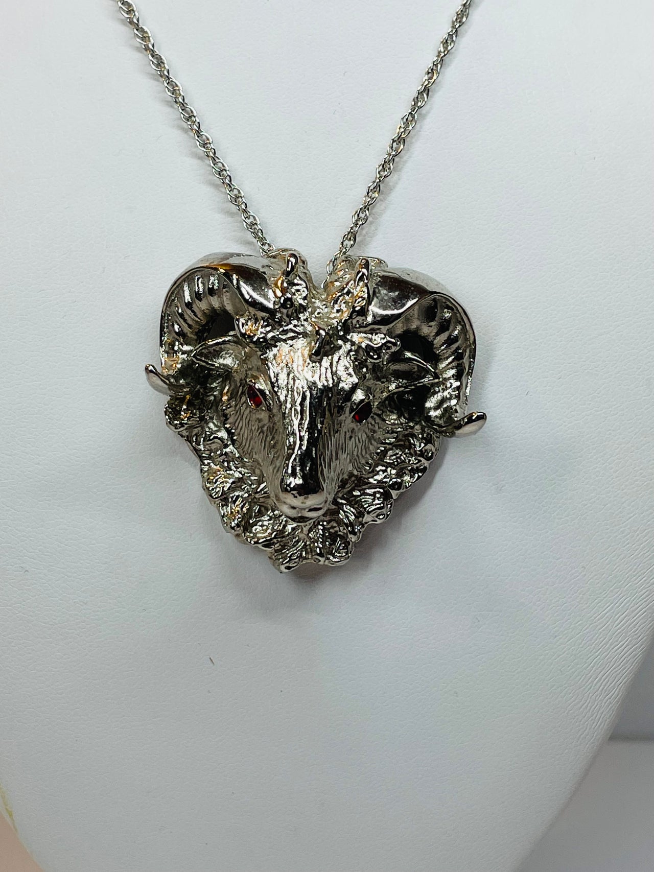 Silver Goat with Red Eye Rhinestones