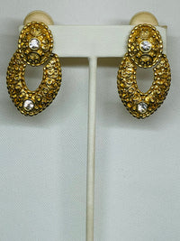 Thumbnail for Gold Textured Door Knocker Earrings with Rhinestones