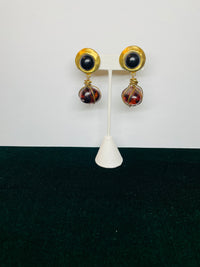 Thumbnail for Brown and Black Caged Stone Earrings