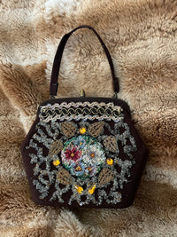Thumbnail for 1940s Beaded & Needlepointed Brown Purse Devil's Details 