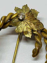 Thumbnail for 1940’s Gold Oval Wreath Leaf Brooch Devil's Details 