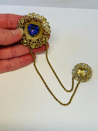 Thumbnail for 1950’s Filigree Rhinestone Double Brooch with Hearts Devil's Details 