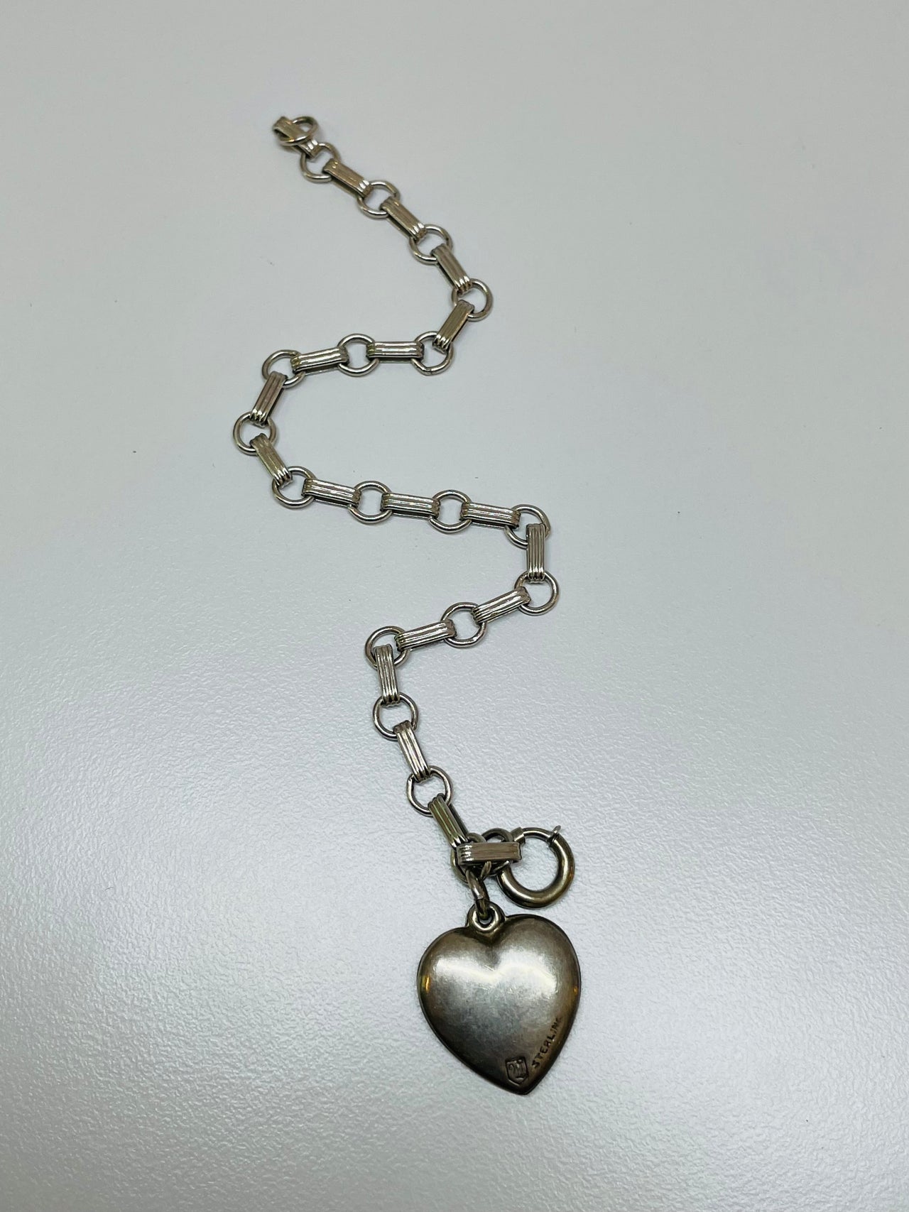 1950s Sterling Charm Heart Charm Bracelet Devil's Details 