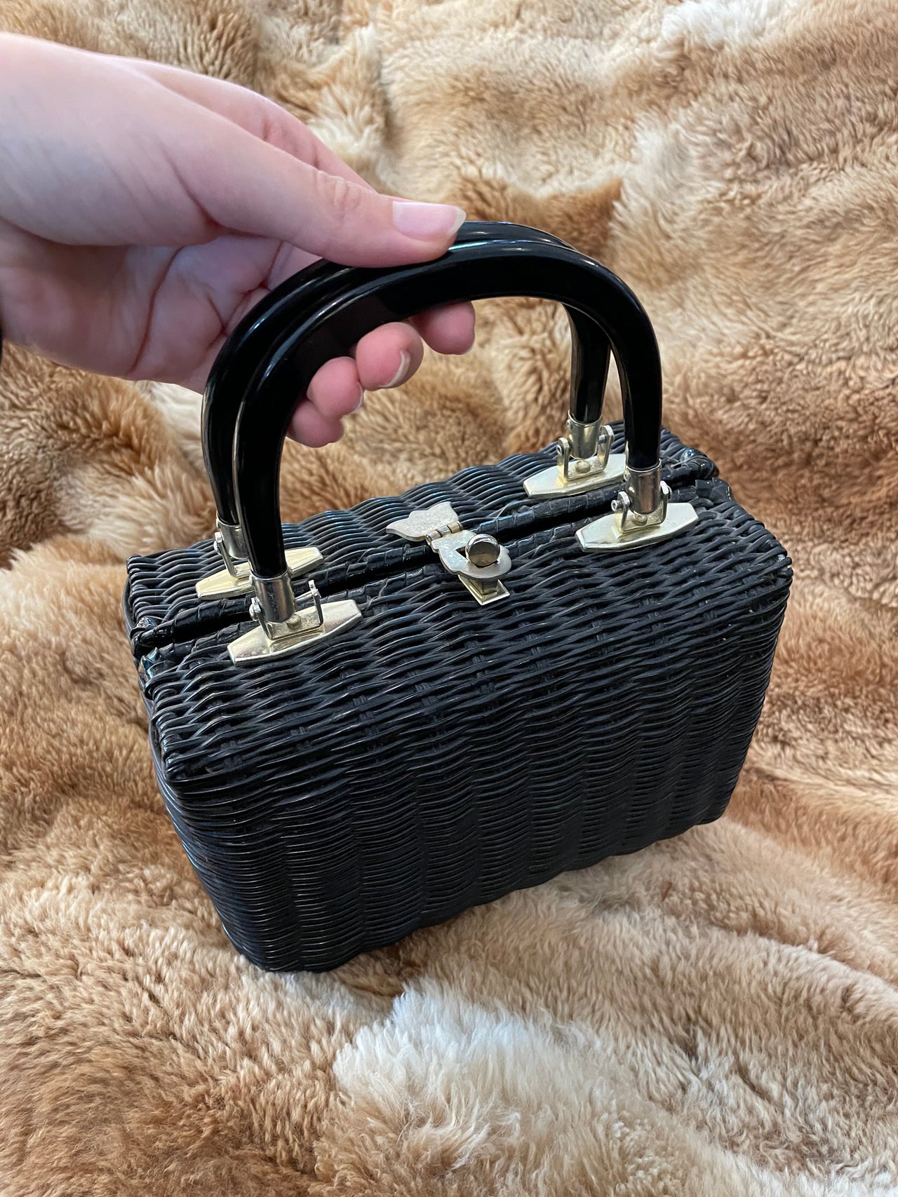 1960s Black Straw Black Purse Devil's Details 