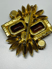 Thumbnail for 1960’s Brown, Orange and Green Rhinestone Brooch Devil's Details 