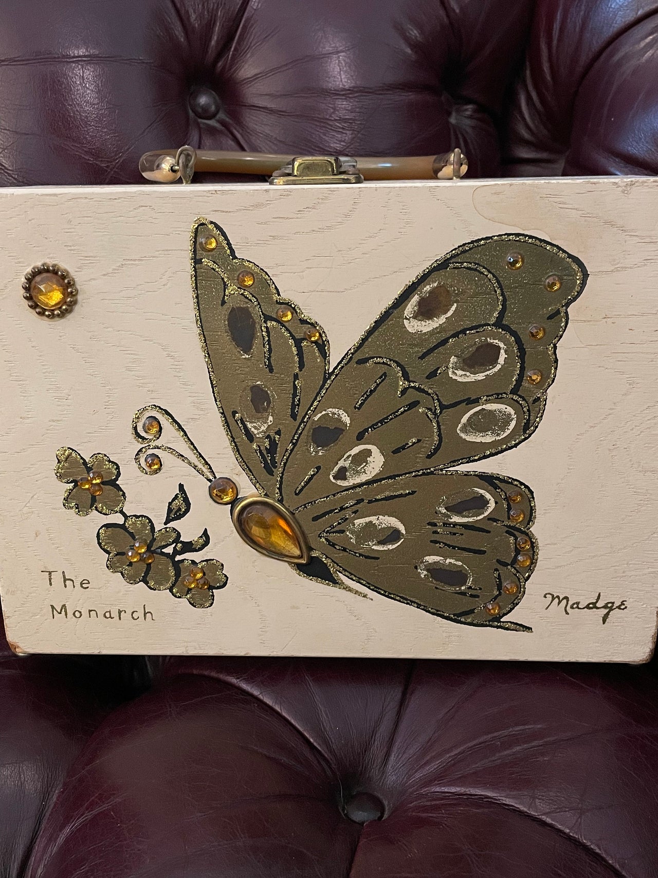 1960s Cream Monarch Butterfly Box Purse Devil's Details 