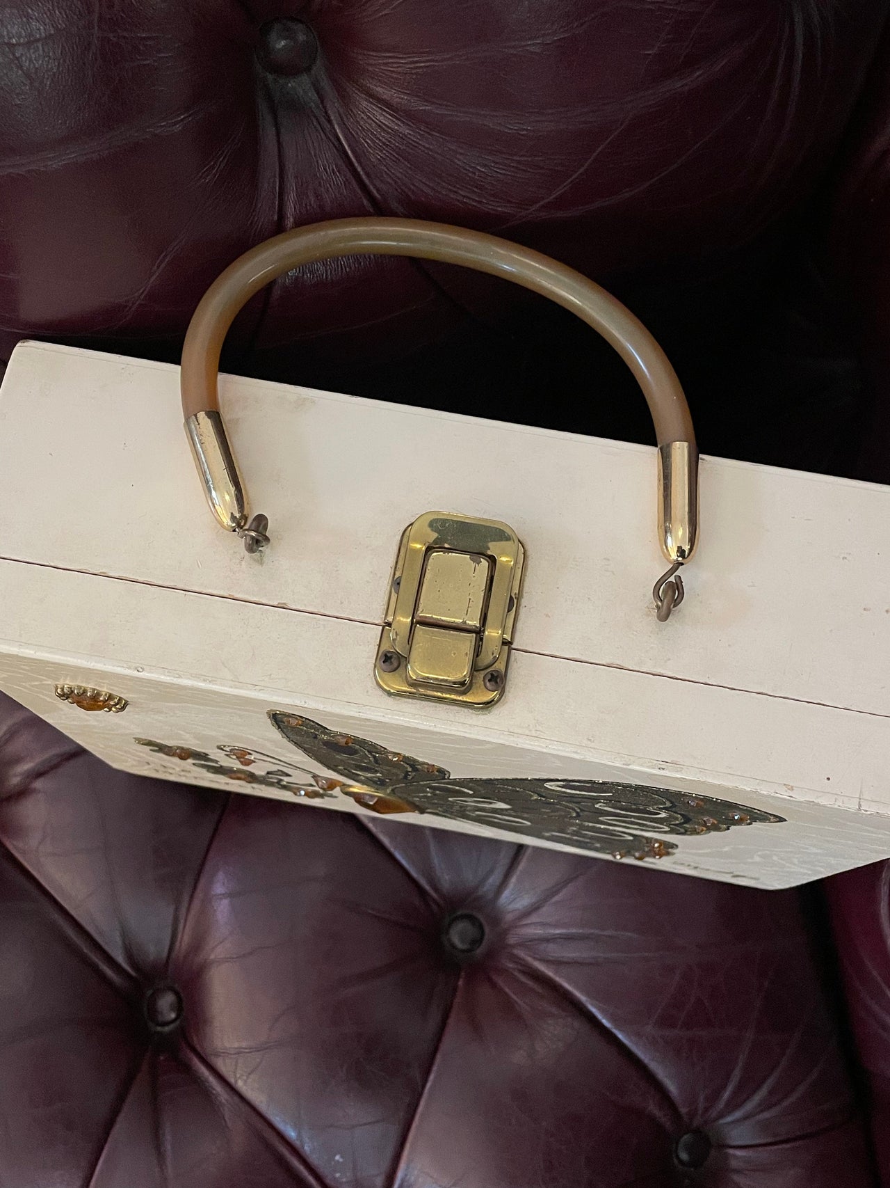 1960s Cream Monarch Butterfly Box Purse Devil's Details 