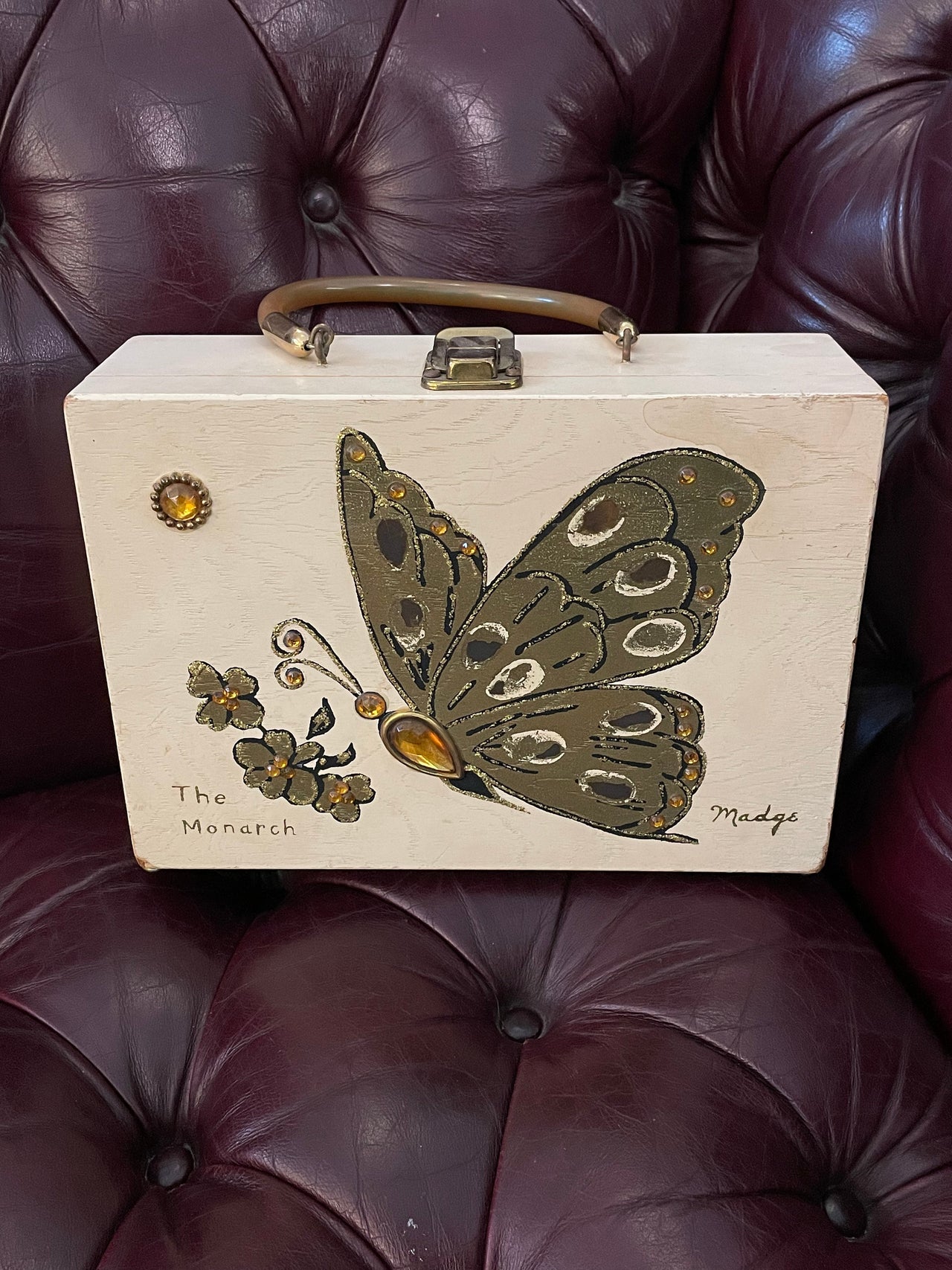 1960s Cream Monarch Butterfly Box Purse Devil's Details 