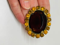 Thumbnail for 1960’s Large Brown Rhinestone Brooch Devil's Details 
