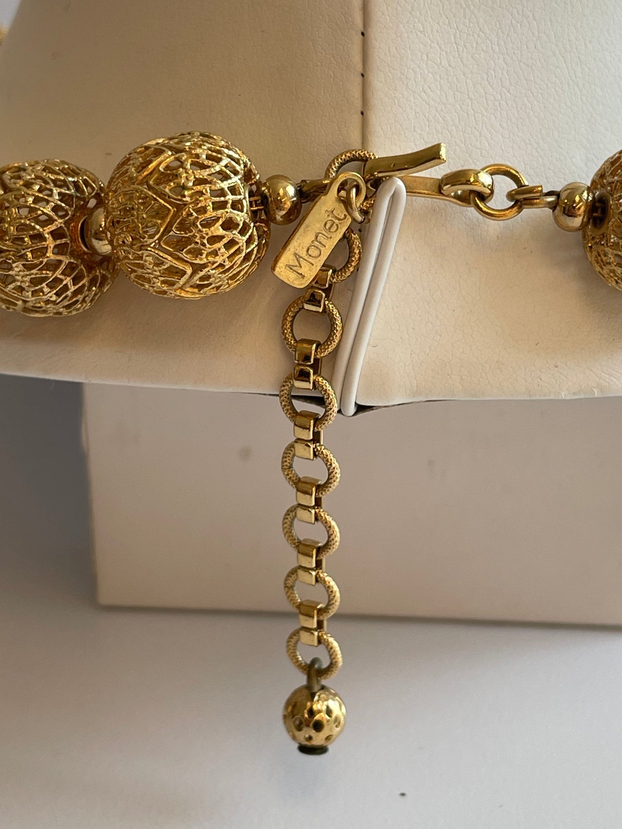 1960’s Monet Gold FiligreeBall Necklace Devil's Details 