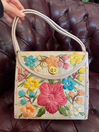 Thumbnail for 1960s Oversized Floral Raffia Purse Devil's Details 