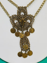 Thumbnail for 1970’s Gold Fleur De Lis Fringe Necklace Devil's Details 
