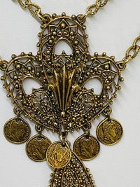 Thumbnail for 1970’s Gold Fleur De Lis Fringe Necklace Devil's Details 