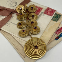 Thumbnail for 1970’s Matte Gold Spiral Brooch with Purple Rhinestones Devil's Details 