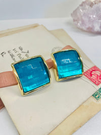 Thumbnail for 1980s Green Square Large Stud Pierced Earrings Jewelry Bloomers and Frocks 