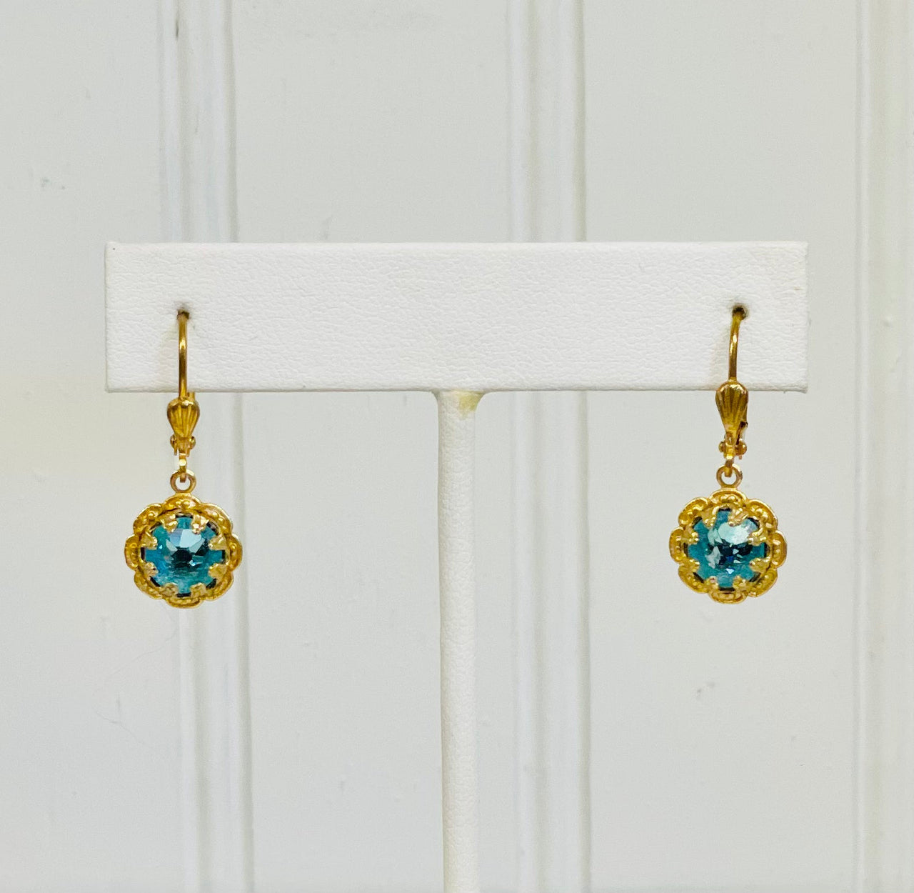1980s Teal and Gold Dangle Pierced Earrings Jewelry Bloomers and Frocks 