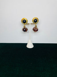 Thumbnail for Brown and Black Caged Stone Earrings