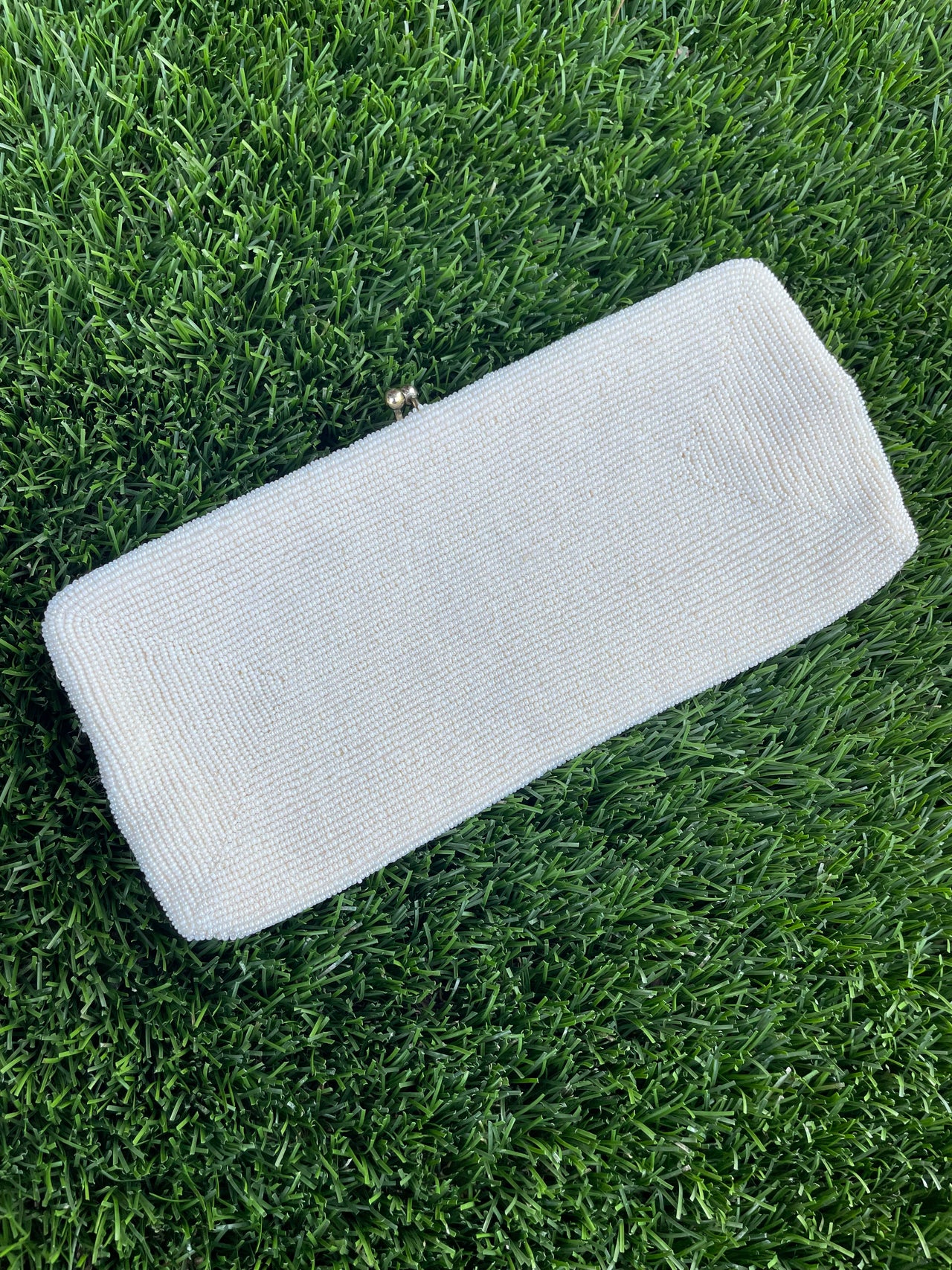 1960’s White Beaded Envelope Clutch with Bow Design