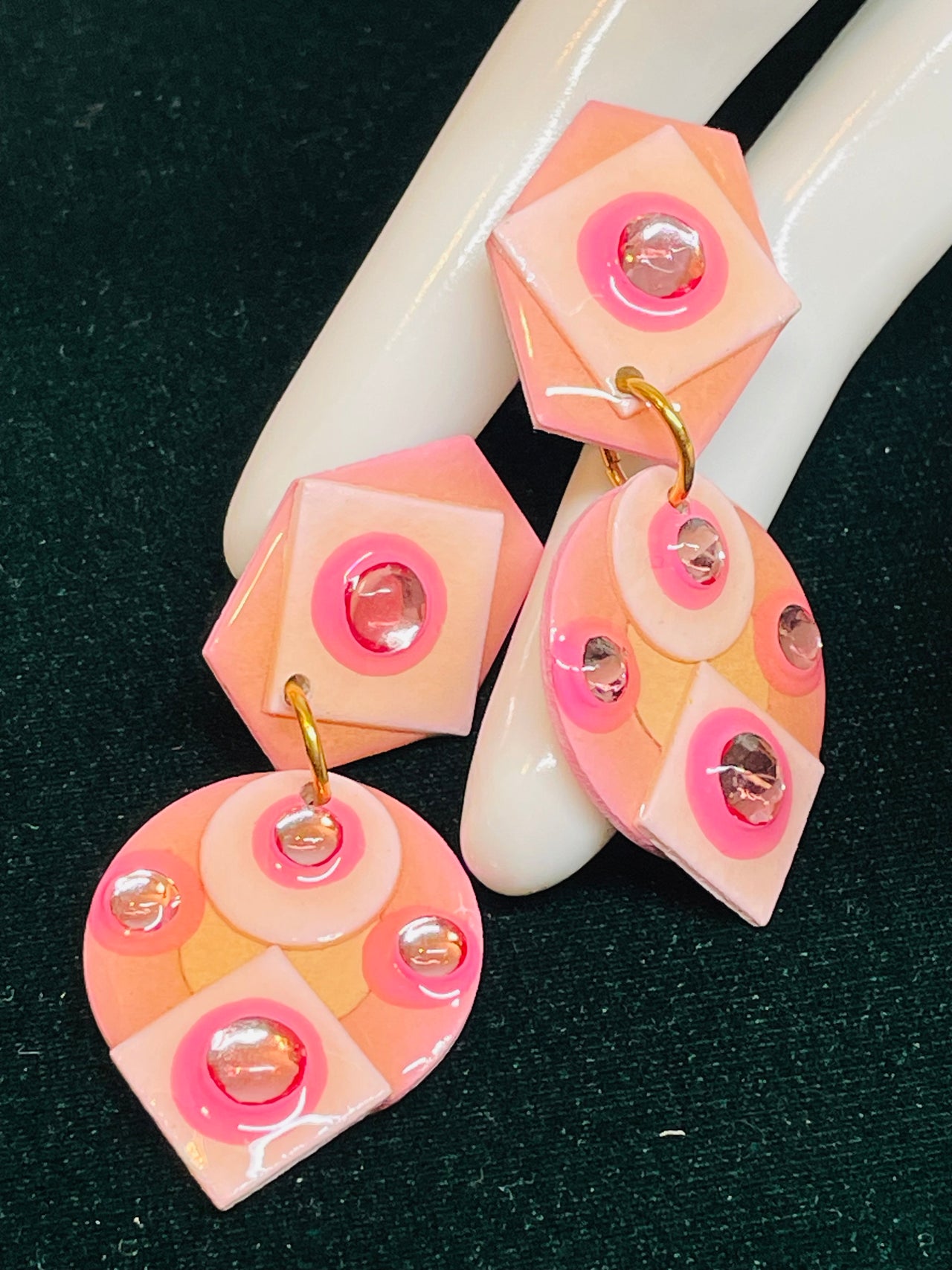 Pink Dangle Clip On Earrings