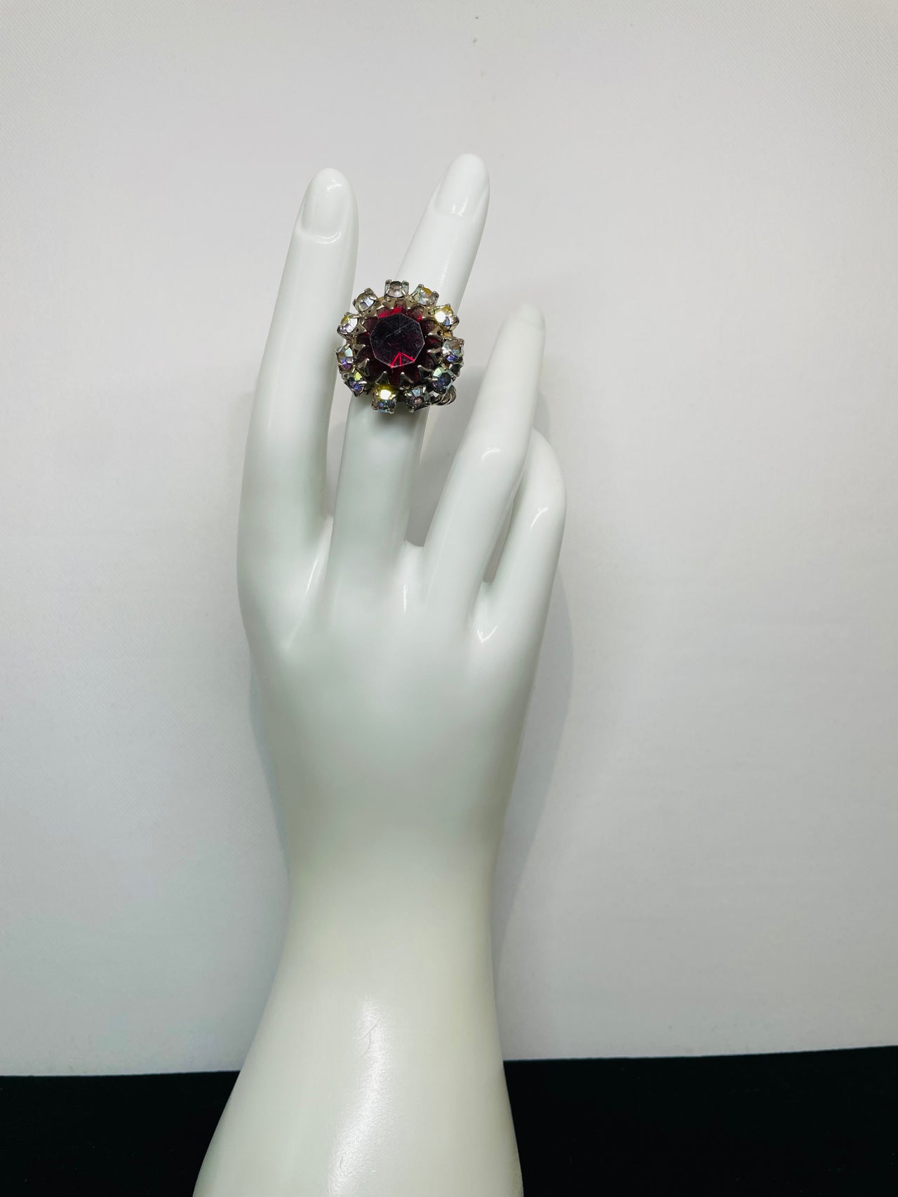 1960’s Red Rhinestone Ring with AB Rhinestones