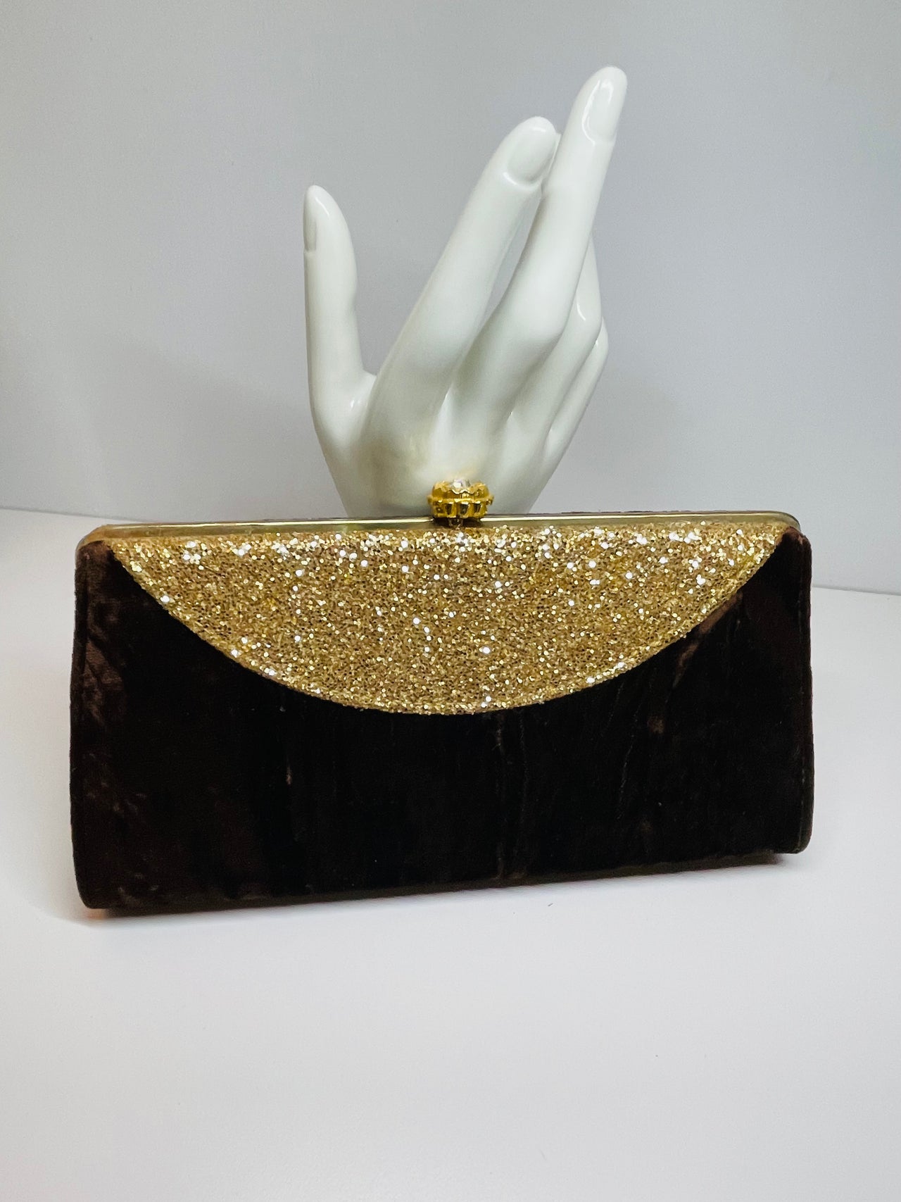 1960’s Brown Velvet and Gold Glitter Purse