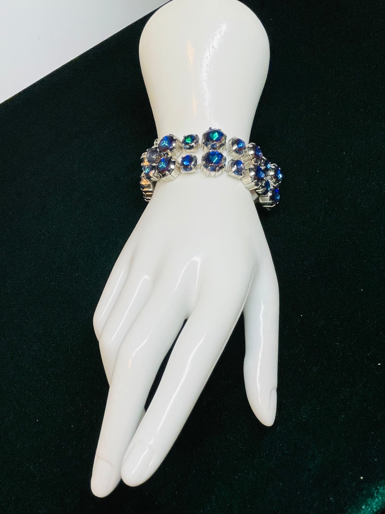 Blue AB Double Row Rhinestone Bracelet