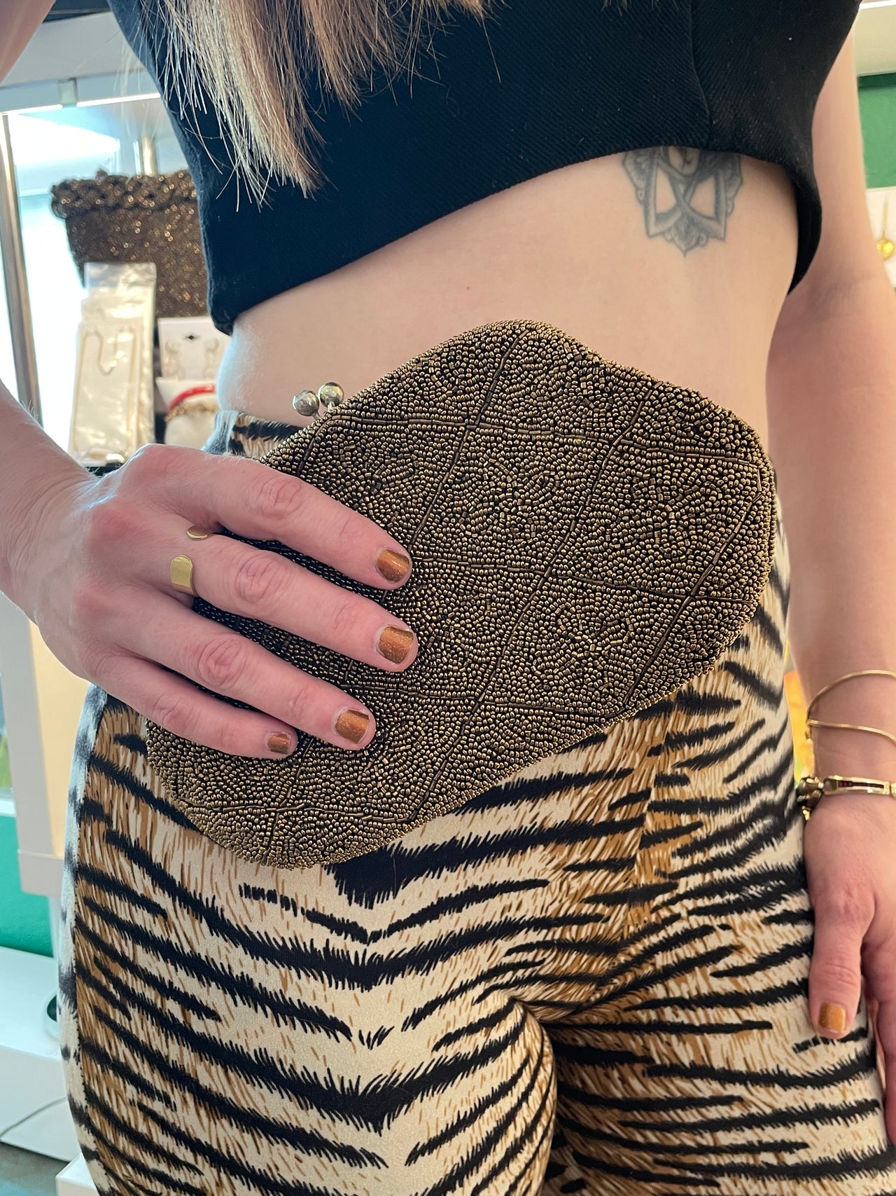 Midcentury Brown Beaded Clutch