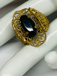 Thumbnail for Gold Plated Filigree Ring with Black Stone