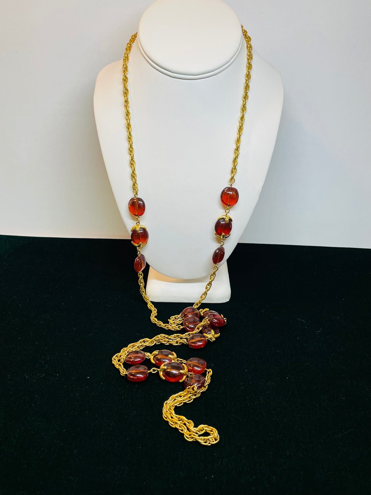 Crown Trifari Root Beer Bead and Gold Chain Necklace