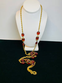 Thumbnail for Crown Trifari Root Beer Bead and Gold Chain Necklace