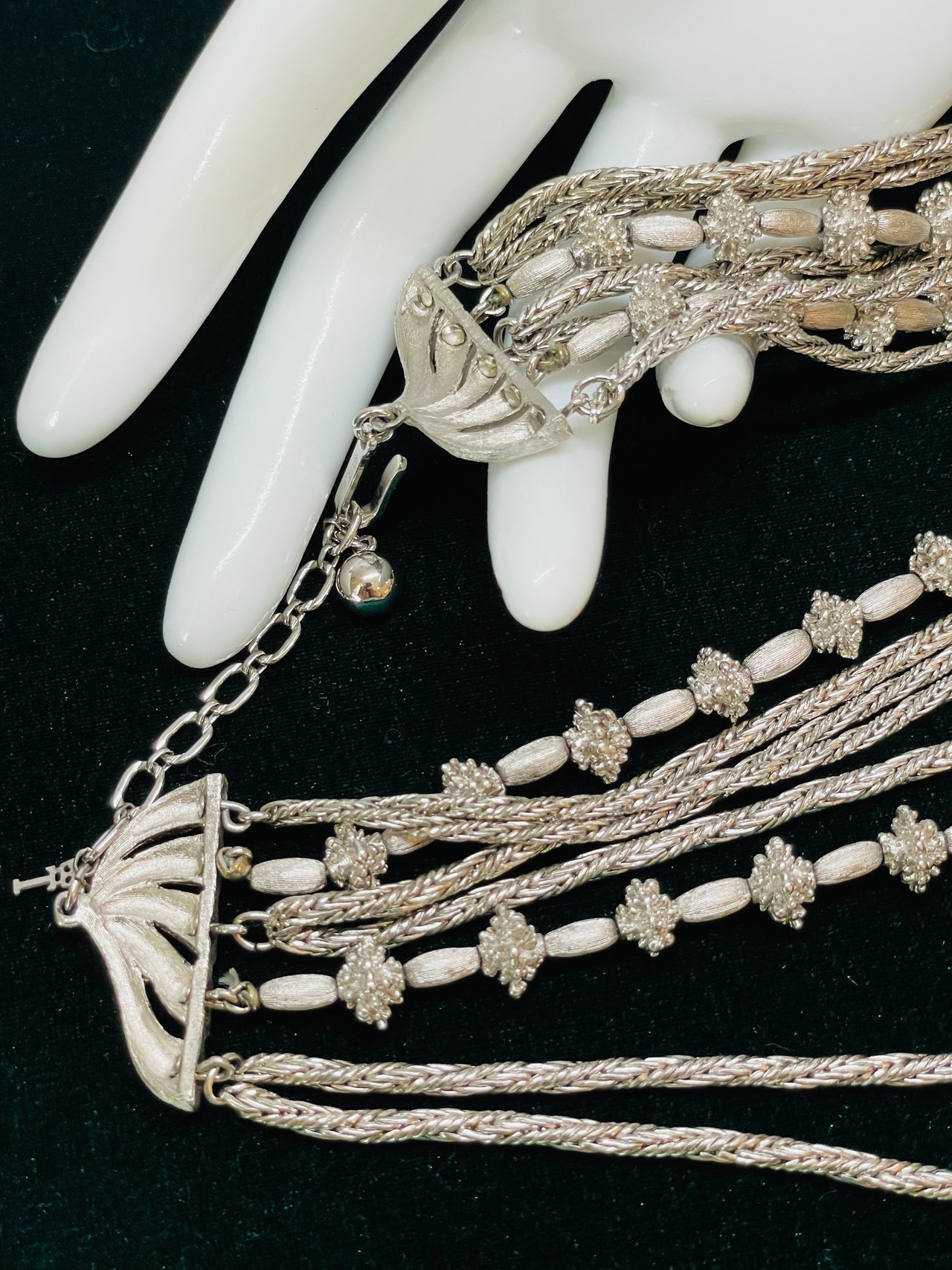 1960’s Trifari 8 Strand Silver Chain and Beaded Necklace
