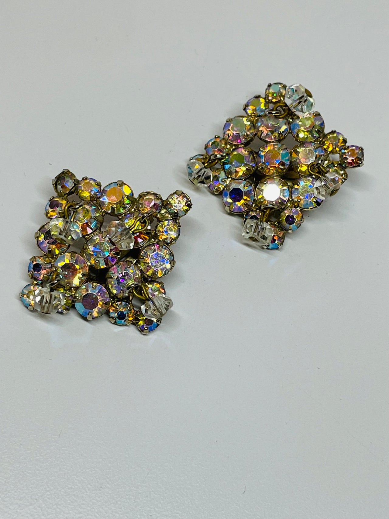 AB Rhinestone and Beaded Brooch and Earrings Set