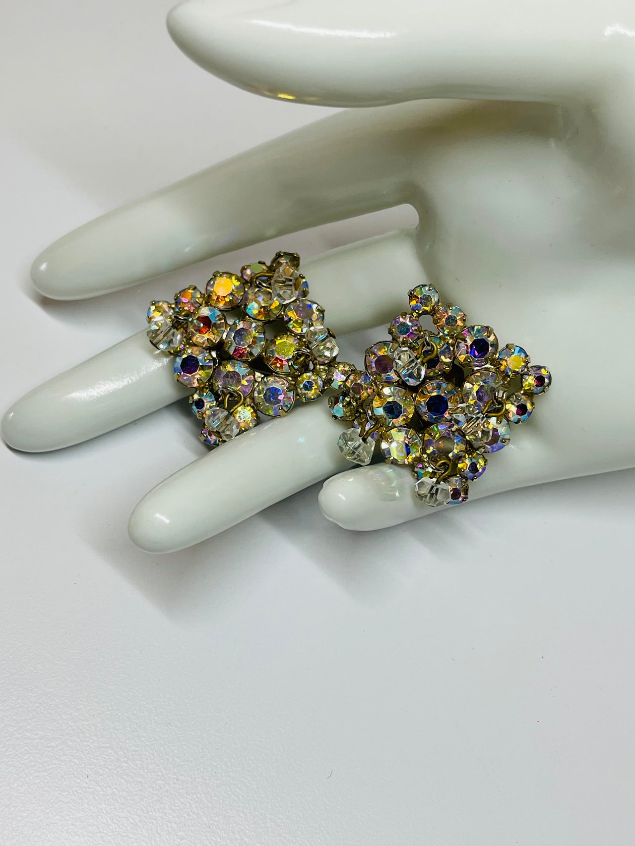 AB Rhinestone and Beaded Brooch and Earrings Set