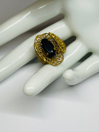 Thumbnail for Gold Plated Filigree Ring with Black Stone