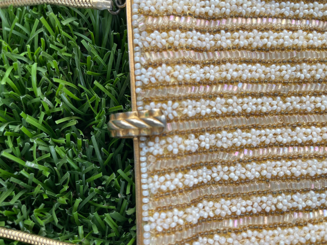 Champagne & White Beaded Handbag Made in France for Neiman Marcus