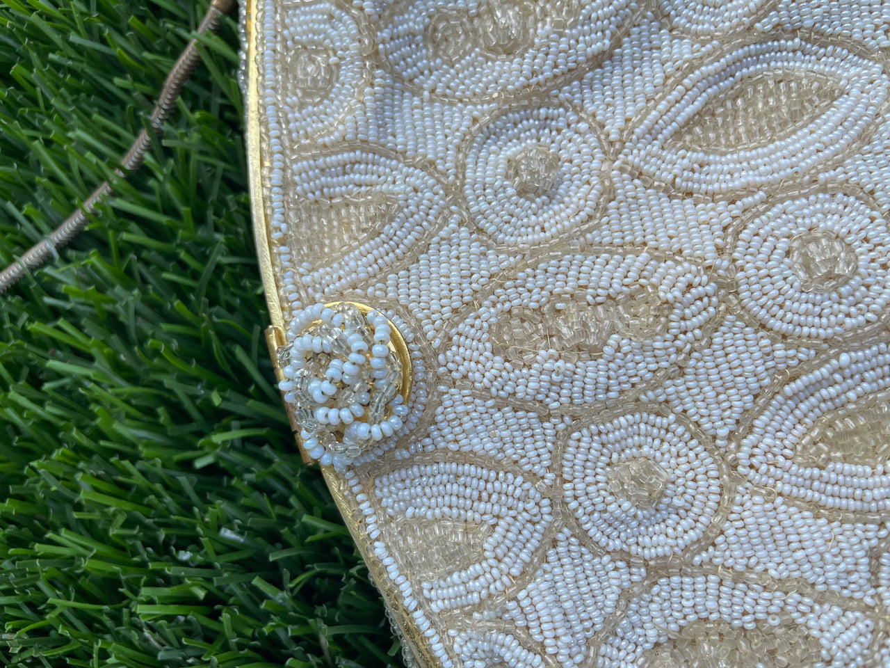 Midcentury French White Beaded Clutch Purse