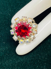 Thumbnail for 1960’s Red Rhinestone Ring with AB Rhinestones