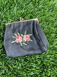 Thumbnail for Black Silk Embroidered Rose Coin Purse