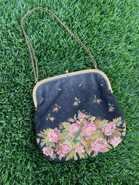 Thumbnail for Antique Black Petite Point Rose Purse