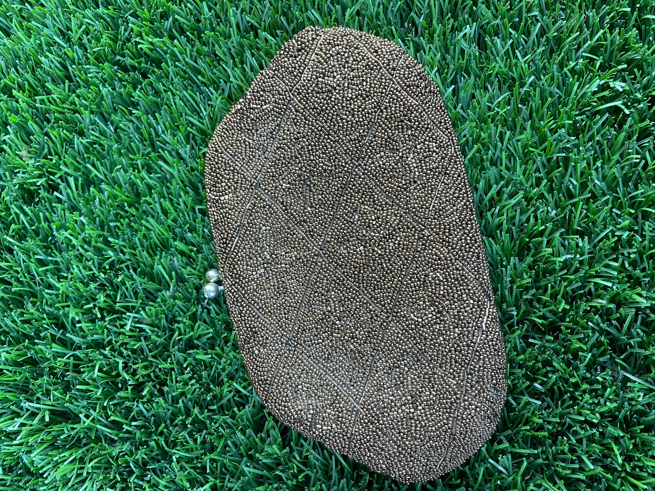 Midcentury Brown Beaded Clutch