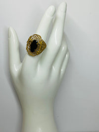 Thumbnail for Gold Plated Filigree Ring with Black Stone