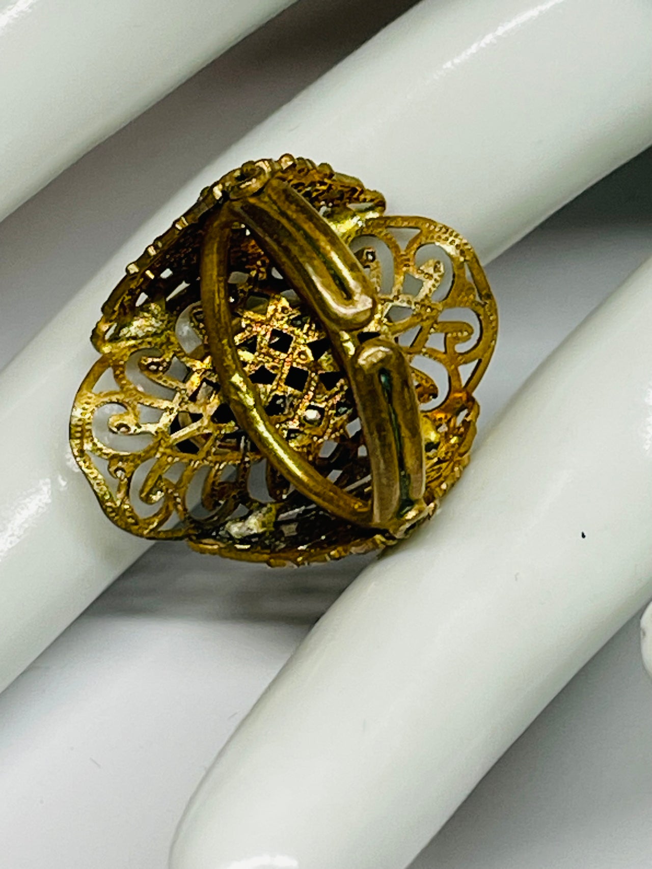 Gold Plated Filigree Ring with Black Stone