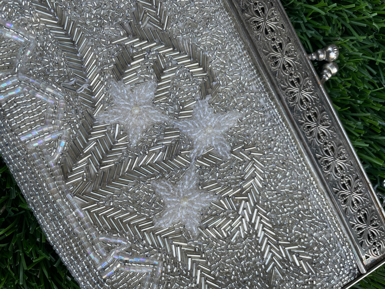 1950’s Silver & White Beaded Cocktail Purse