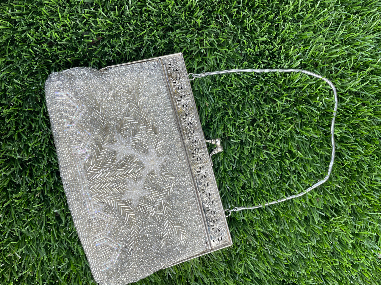 1950’s Silver & White Beaded Cocktail Purse